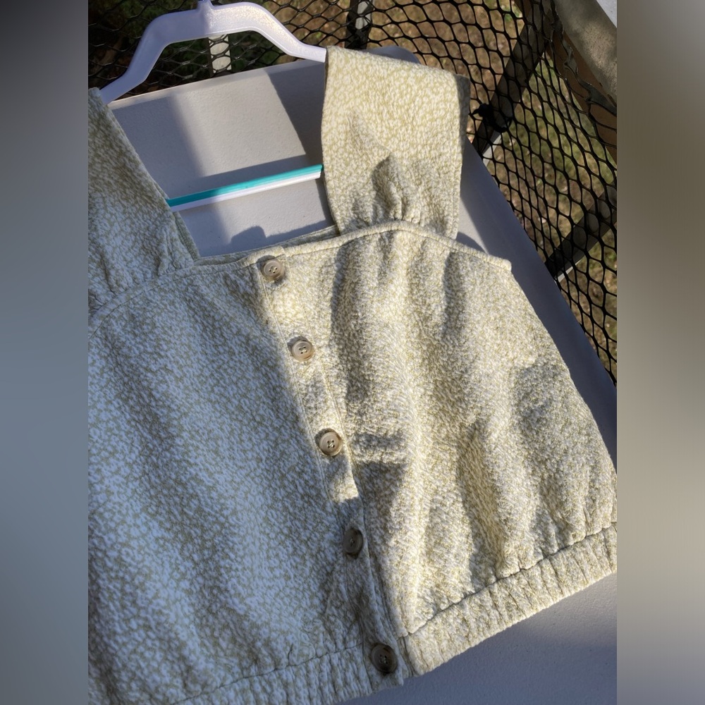 Madewell Floral Jacquard Knit Green Button Front Top Cap Sleeve Floral Blouse - Picture 7 of 17